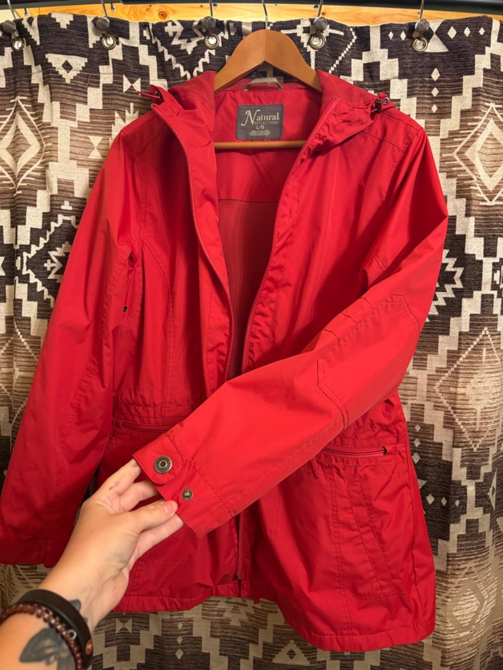 Natural Reflections Womens Red Hooded Rain Jacket, Size Large - Picture 7 of 13